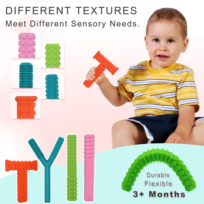 SunCore Direct Sensory Chew Toys for Autistic Children, 4 Pack Silicone Chew Tube Teething Sticks Toys for Autism, ADHD, SPD, Chewies with Special Needs, Oral Motor Chewy Tool for Sensory Kids Chewer. - Image 4